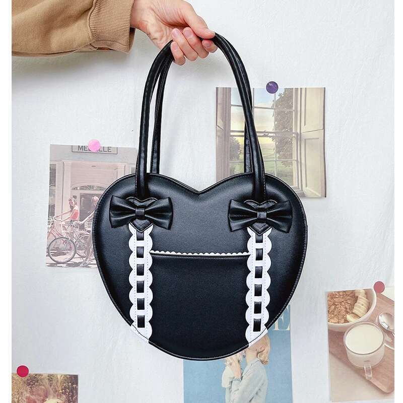 Lolita Heart Shaped Handbag For Women Japanese Kawaii Shoulder Bowknot Purses And Handbags Girls Satchel Top Handle Bag