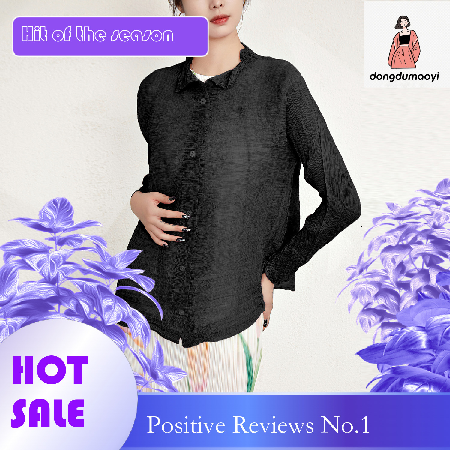 dongdumaoyi Micro transparent sun protection for women's summer new Miyake thin design, niche pleated loose long sleeved chiffon shirt