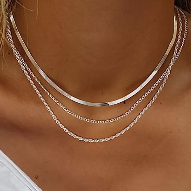 Jewelry Fashion Flat Snake Layered Overlay Versatile Personality Fried Dough Twists Chain Popular Necklace
