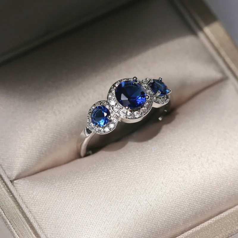 Luxury Big Round Blue CZ Wedding Rings for Women 925 Sterling Silver Wedding Ring Fine Jewelry Gift Rings Feminine RingXJ250514
