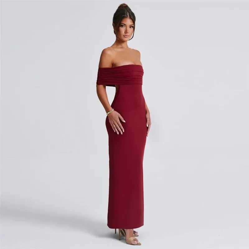 Womens Slim Sexy Strapless Long Dress Temperament Solid Color Hip Sleeveless Off-shoulder Backless Package Club Party DressesXJ250514