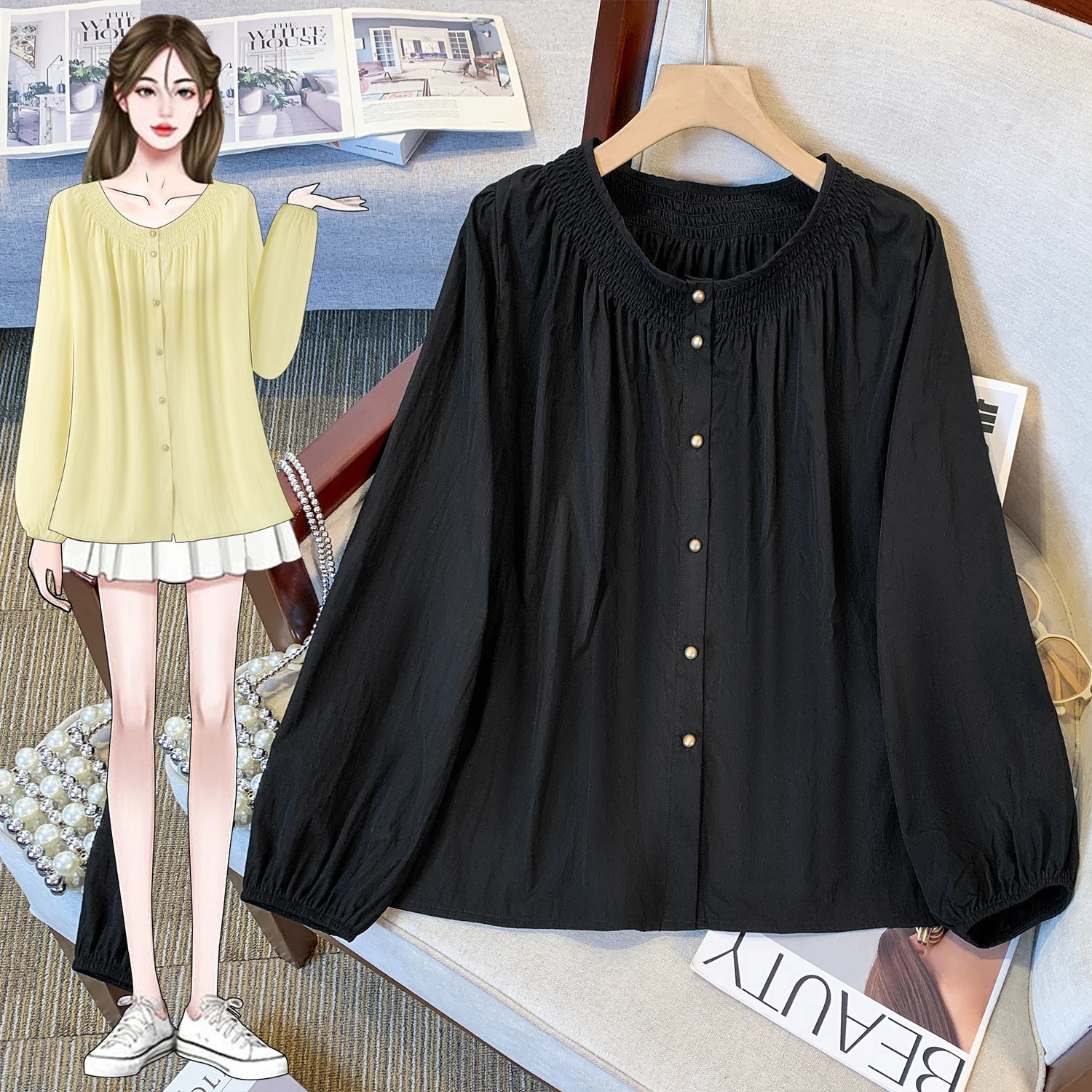 Plus Size Shirt Female Spring Summer Arrivals O Neck Collar Long Sleeve Tops For Woman Loose Ladies Shirts Blouses 250514