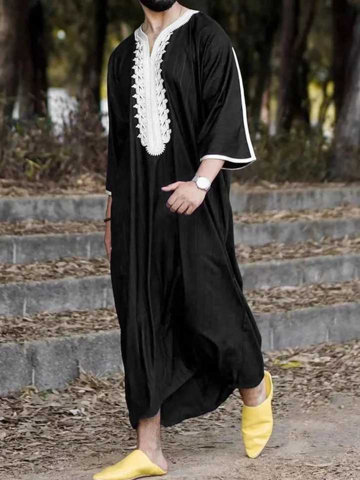 Islam Kaftan Muslim Men Clothing Moroccan Caftan Hand Embroidered Loose and Breathable Djellaba Abaya Thobe for Men Summer 2024 X250514