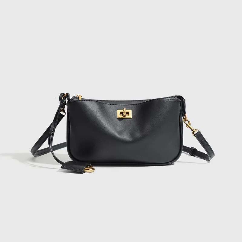 2025 New Designer Rodeo Shoulder Leather Black Handbag Women's Fashion Gold Buckle Underarm Bag
