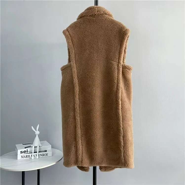 Getspring Women Vest 2024 Autumn Winter Sleeveless Imitation Waistcoat All Match Thickened Loose Long Faux Fur Jacket