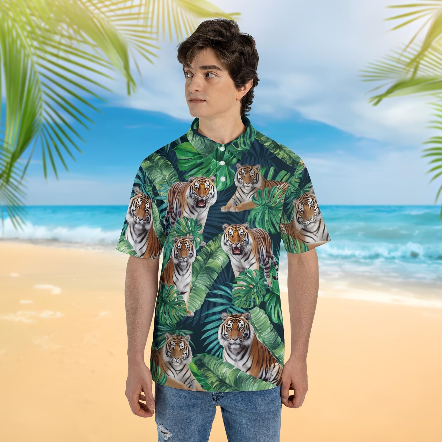 Mens Polo shirt Tiger Polo Shirts for Men Women - Mens Polo Shirts Short Sleeve 3D Print Wild Animal Funny Golf Polo Dry Fit Set 6
