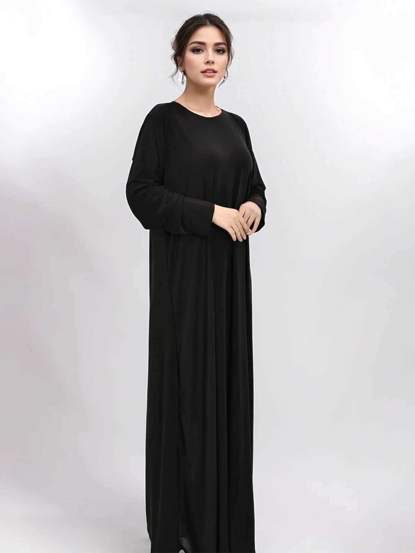 Ramadan Eid Black Muslim Abaya Dress Woman Solid Color Pullover Abaya Lady Simple Islam Clothing Long Dress X250514