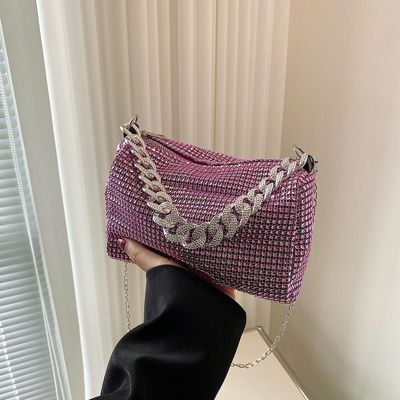 Free Delivery Designer Bag Chain Women's Summer 2025 Trendy Korean Edition Bright Cylinder Full Diamond Fashion Casual One Shoulder Crossbody Bag