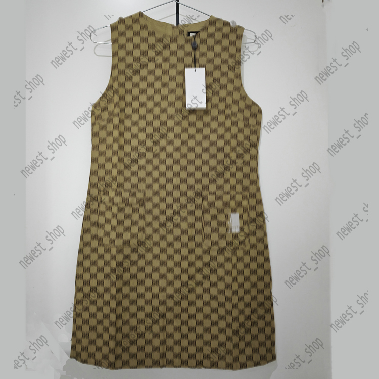 summer Womens ladies dresses designer Letter luxury Sexy lady geometry jacquard khaki sleeveless back zipper Dress pocket