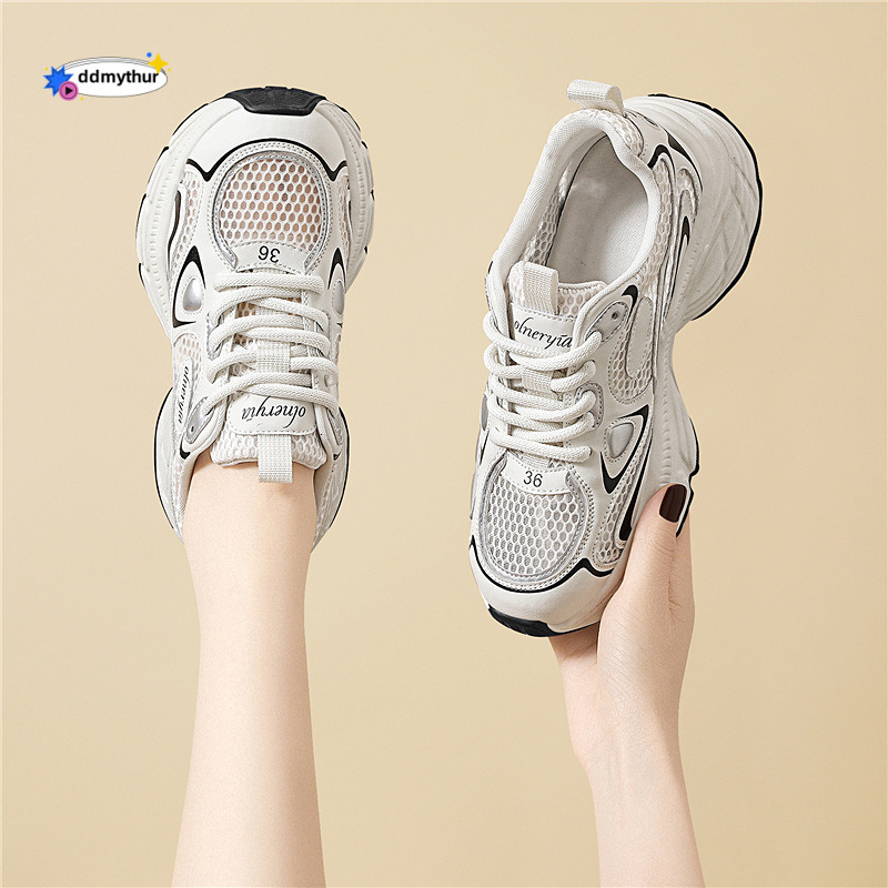 Dad's for women 2025 summer height increasing mesh white casual sports hiking shoes new thick soled ddmythur
