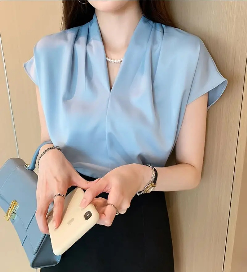 Chiffon Blouse For Ladies Summer Short-sleeved Pullover Korean Fashion Office Lady Cltoehs Tops Elegant Female Shirts 250513