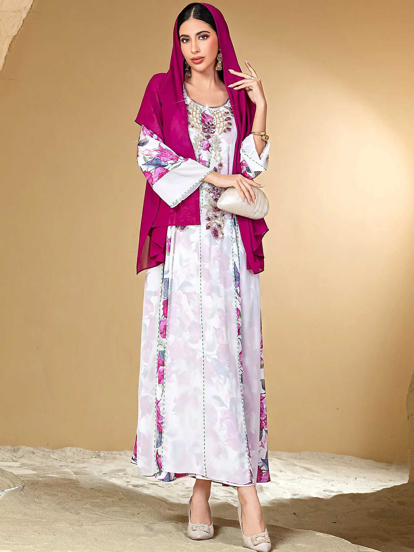 Ramadan Diamonds Abaya Dubai Kaftan Women Muslim Hijab Dress Print Jalabiya Caftan Marocain Femme Robe Eid Djellaba Vestidos New X250514