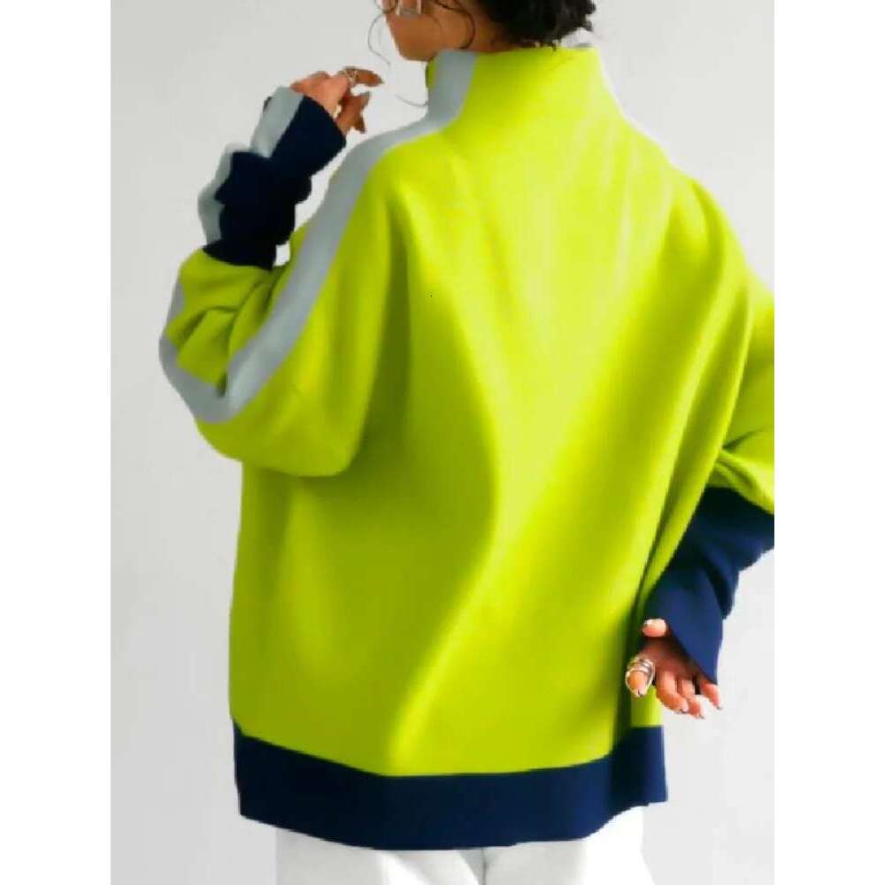 Freeacy Women's Pullover Sweatshirt High Neck Long Sleeve Contrast Color Loose Fit Shirt Top 2025 Spring Fashion Casual Tops Designer