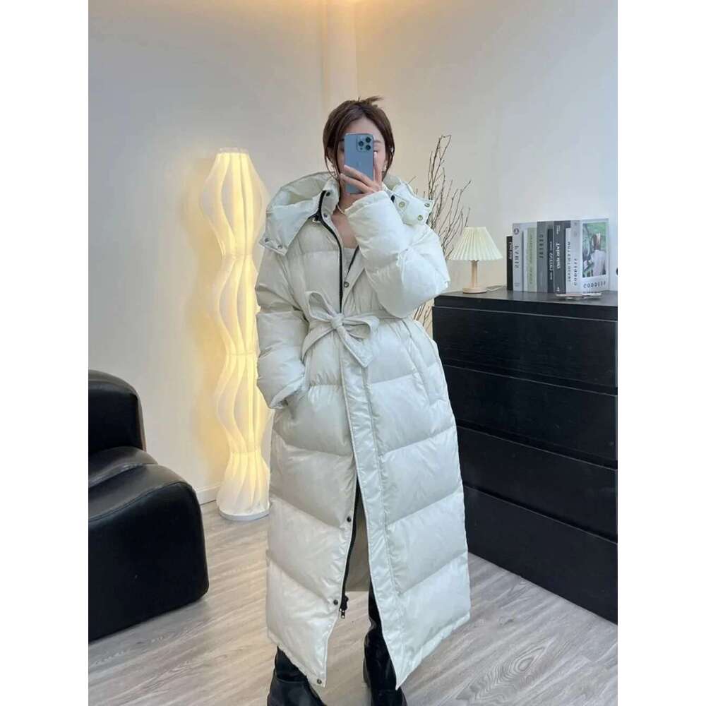 Women's Jacket Women Casual Thick Long Duck Down Puffer Coat Hooded Female Waterproof Parkas With Sashes Outwear
