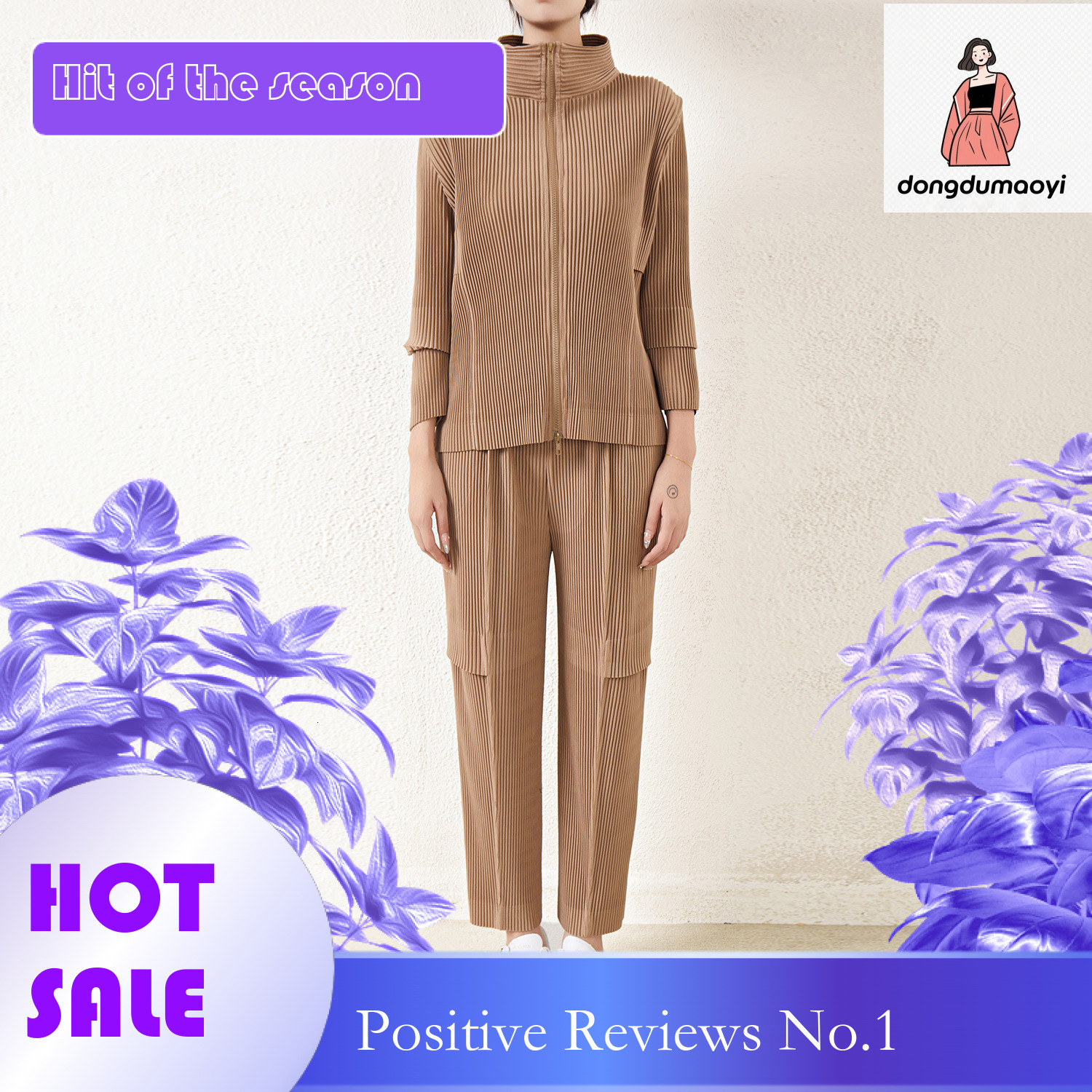 dongdumaoyi OEM small order autumn and winter thick fashion casual shirt short jacket straight leg pants pleated two-piece set
