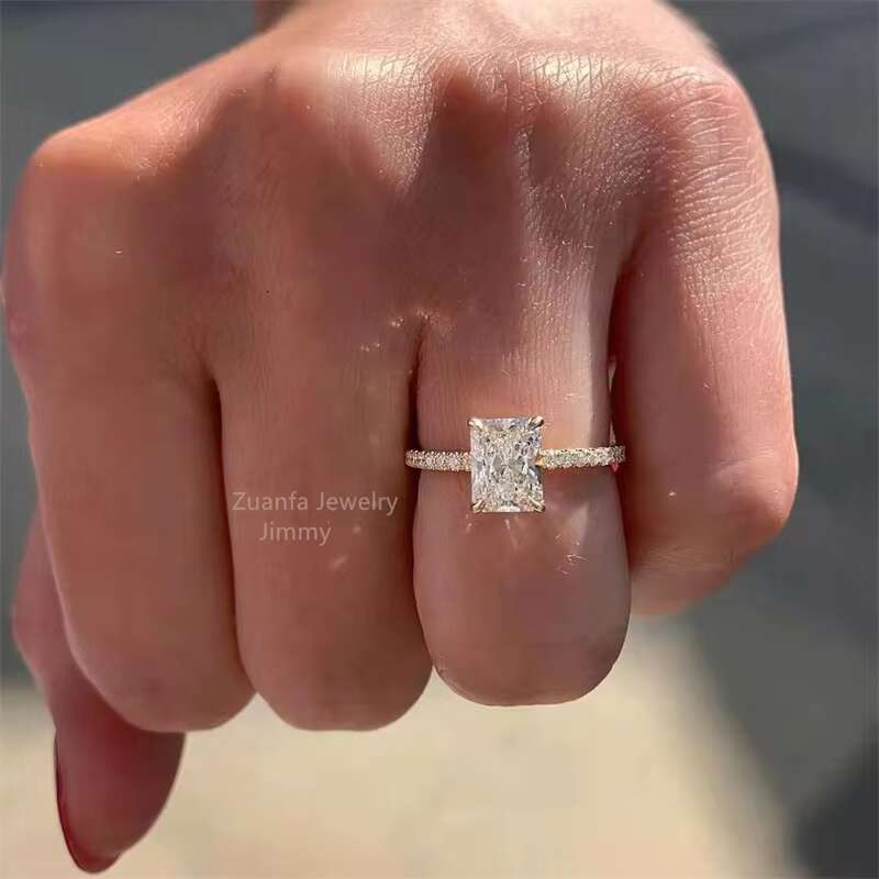 Custom 14k Gold Sparkle Luxury Wedding Style VVS 3CT Gorgeous Brilliant Cut Radiant Moissanite Engagement Ring Women Bride