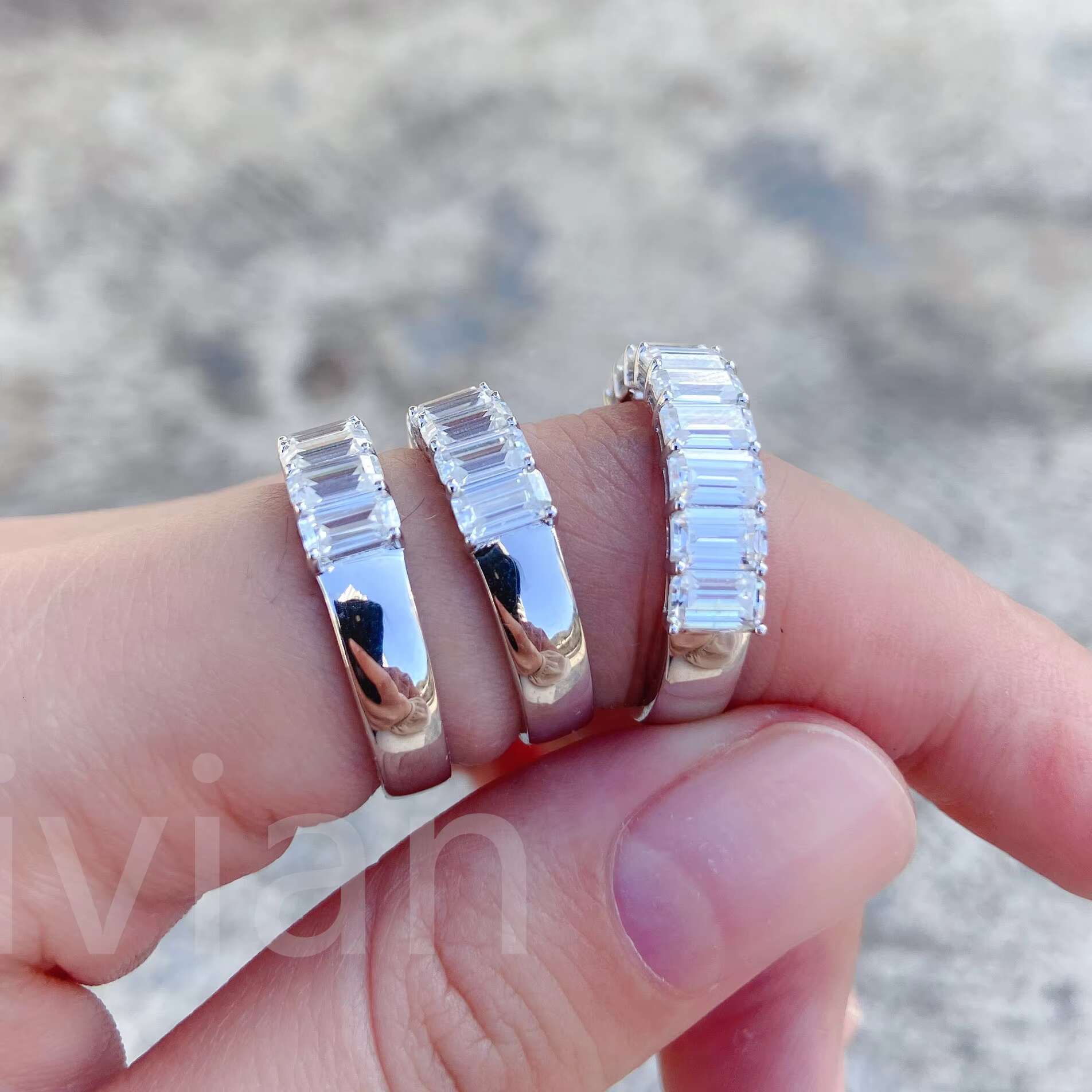 Emerald Cut VVS Moissanite Diamond Ring Wholesale Hip Hop Bling Jewelry 925 Sterling Silver Mens Rings