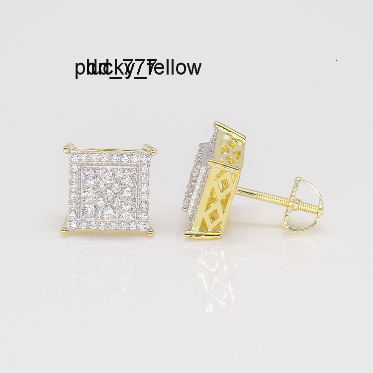 LUCK Hiphop Personalized Fashion Moissanite Diamond Stud Earrings Creative Square Round Shape Moissanites Earrings Hip Hop
