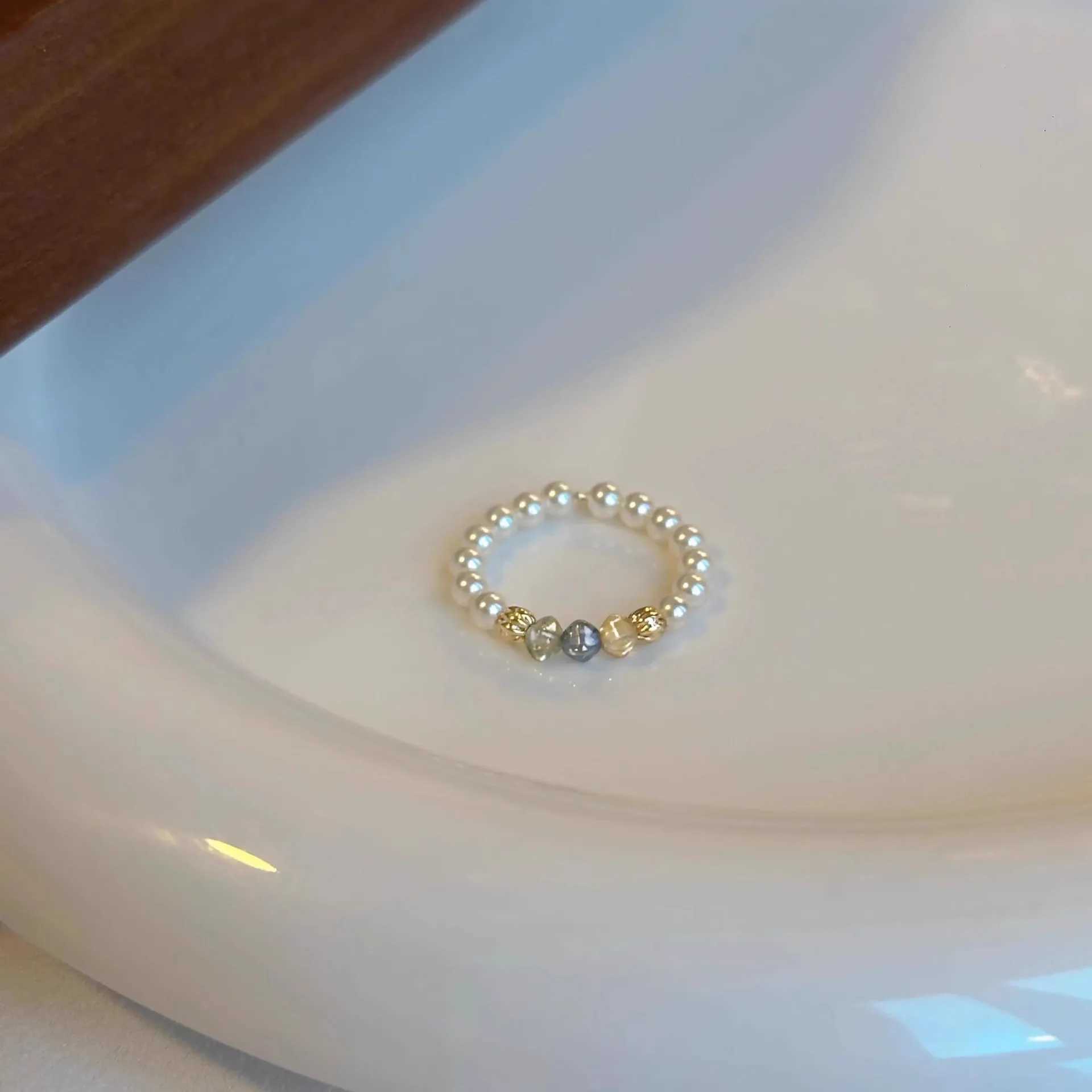 PANJBJ 925 Sterling Silve Multicolour Bead Ring for Women Pearl Elastic Sweet Romantic Design Jewelry Gift DropshippingXJ250514