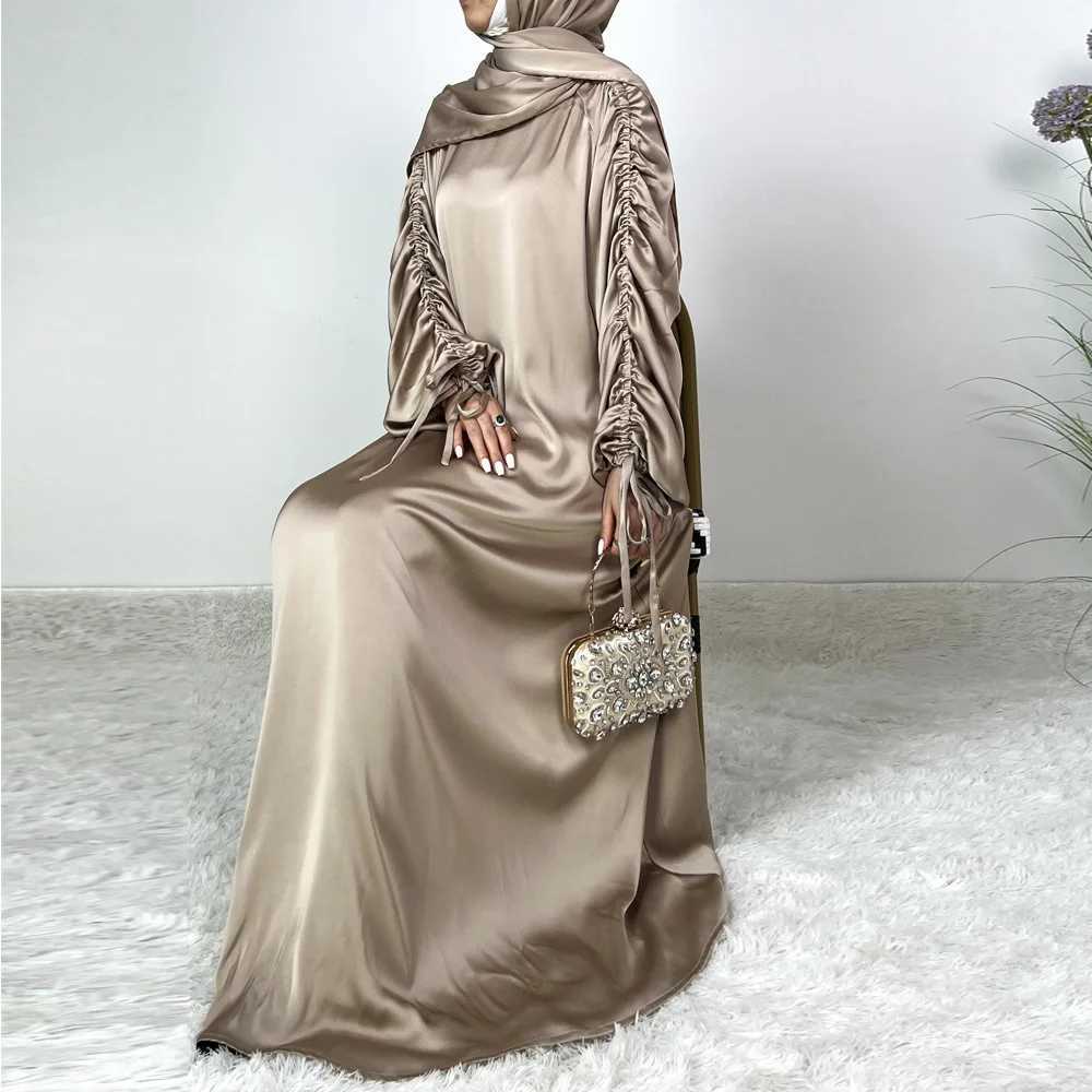 Ramadan Abaya Femme Musulmane Satin Maxi Dress Turkey Kaftan Caftan Marocain Muslim For Women Vestido Islam Simple Maxi Robe X250514