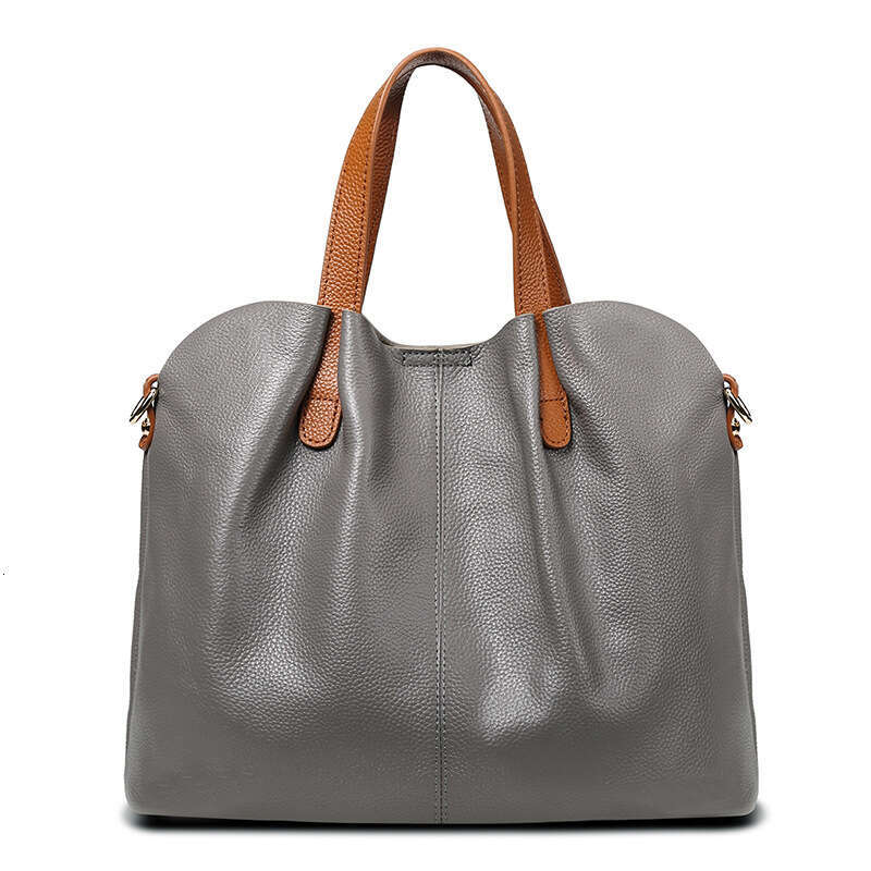 Tote Bag Commuter Leather High End High Capacity Tote Bag With Contrasting Color Top Layer Cowhide For Women S Niche Crossbody Handbag KQ
