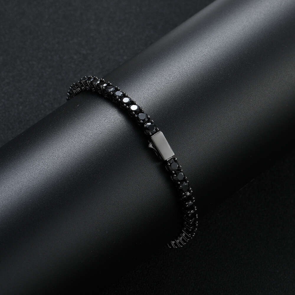 Hip hop accessory spring buckle bracelet 4mm copper inlaid zircon black tennis chain new explosive