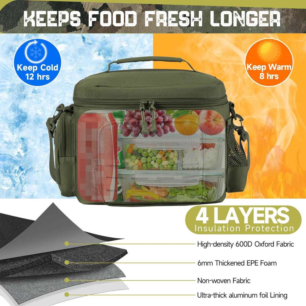 Tactical Box for Men Outdoor Heavy Duty Lunch Work Leakproof Insulated Durable Thermal Cooler Bag Meal Camping Picnic