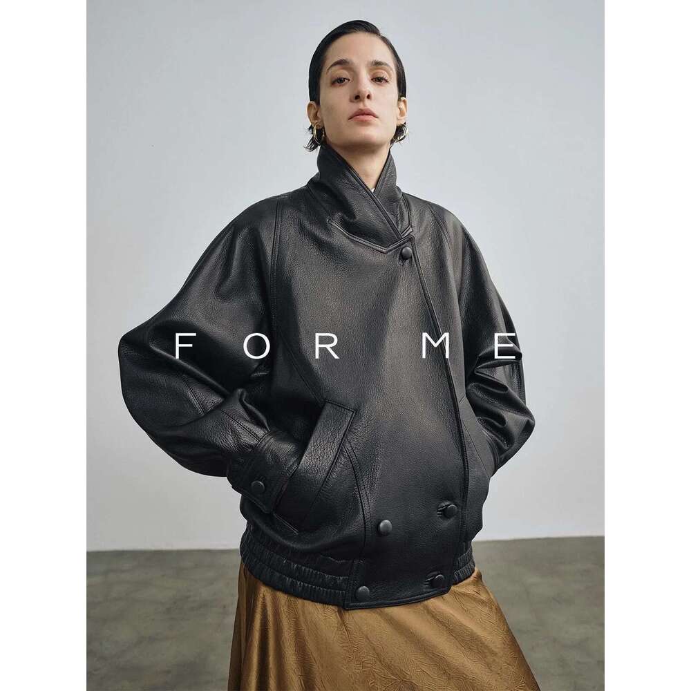 Lautaro Spring Autumn Cool Brown Pu Leather Jacket Women Long Sleeve Double Breasted Designer American Retro Clothing
