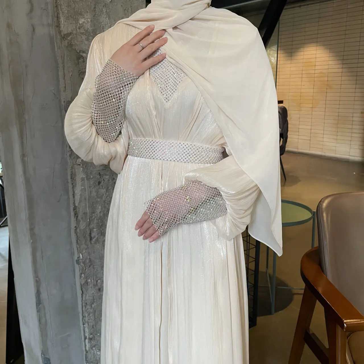 Luxury Muslim Sets for Women Shiny Diamonds Kimono Open Abayas Maxi Dress 2 Piece Jalabiya Ramadan Eid Dubai Evening Gown Kaftan X250514