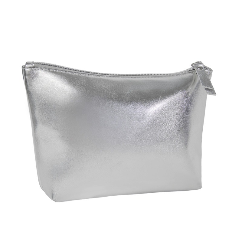 Silver Waterproof Makeup Case for Travel - Compact Cosmetics Organizer with Zipper Closure