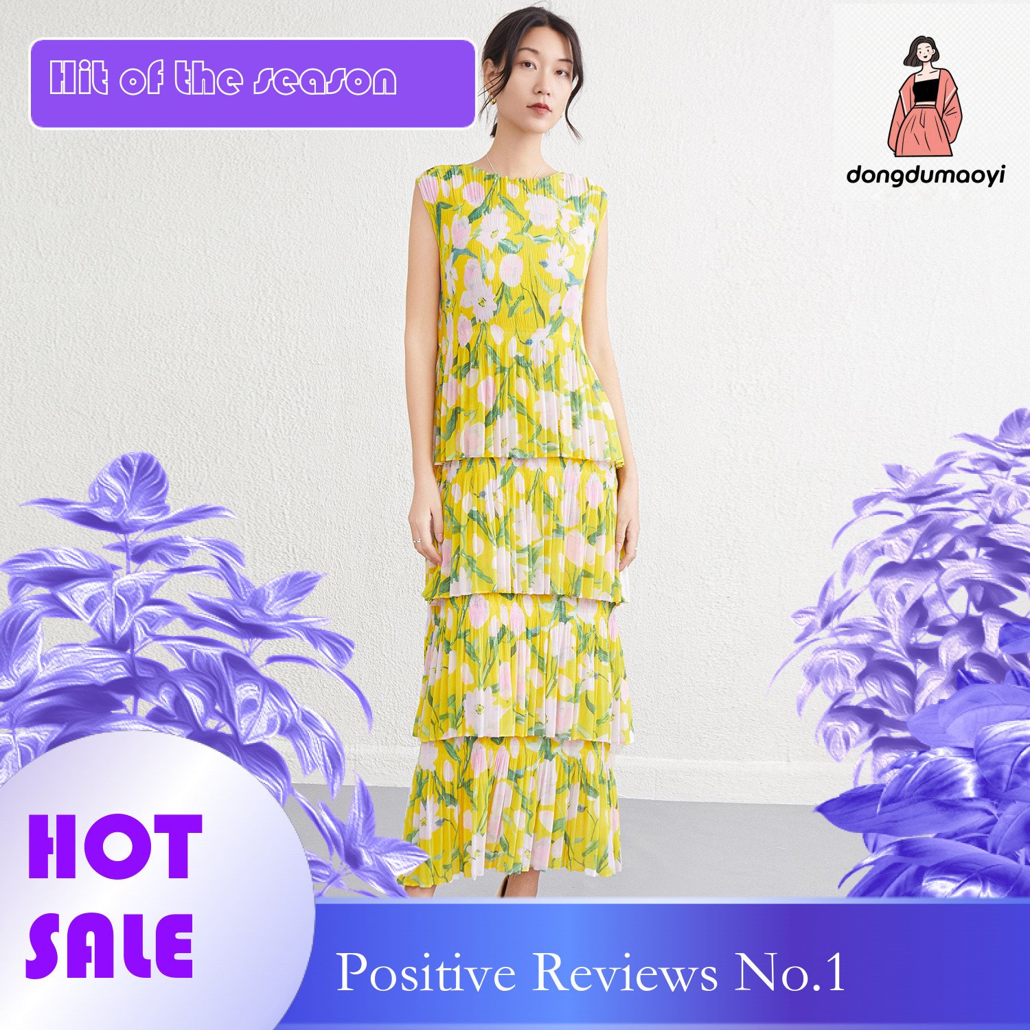 dongdumaoyi Fashionable French printed Camellia Monogatari exudes a slimming and floral long sleeveless dress high end women s clothing