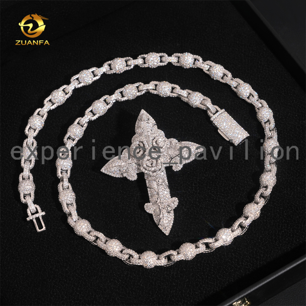 Hip Hop Jewelry Iced Out Luxury Cross Pendant for Cuban Link Chain 925 Silver Moissanite Diamond Charm Pendant
