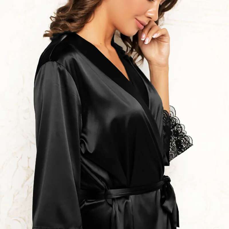 Women's Summer Pamas Simple Sexy Nightgown Lingerie Transparent Lace Soft Silk Bathrobe Comfortable Fashion Leisure Home Wear