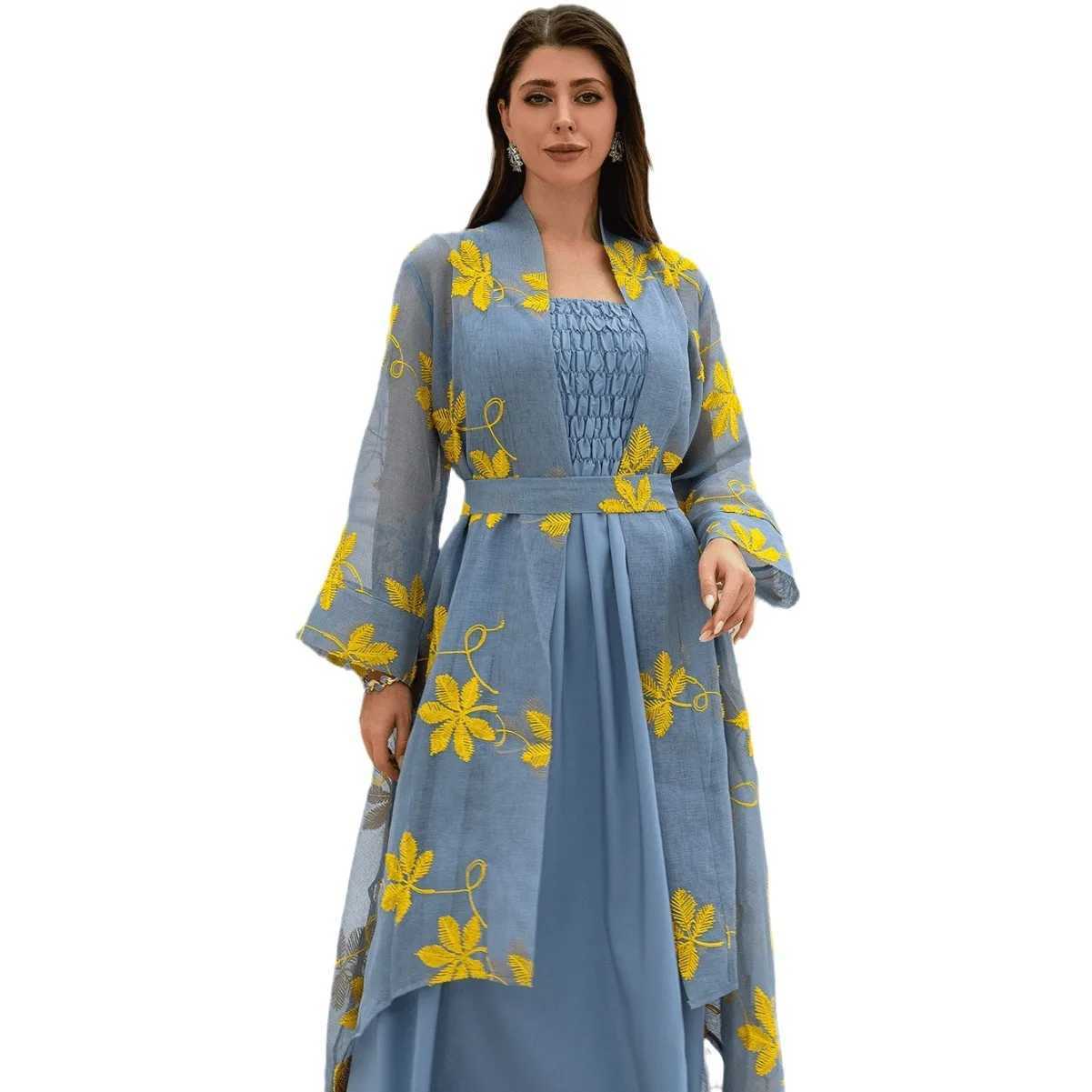 Abaya Clothes Ethnic Style Printed Pleated Long Cape Muslim Dress Miyake Women 2025 Fall Large Lapel Tie Cardigan Top Long Dubai X250514