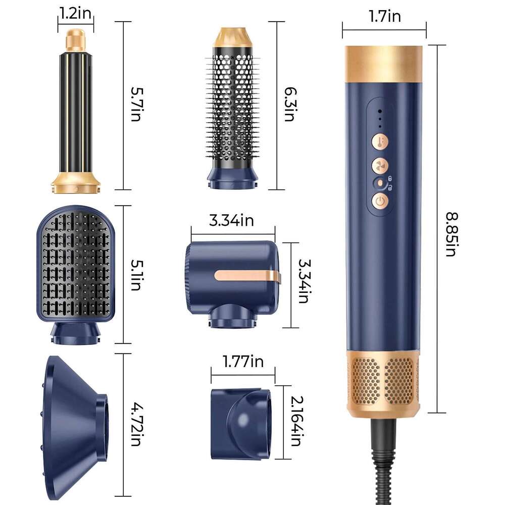 7 In 1 Brush Brushless High Speed with Diffuser Ionic Blow Dryer Hot Air Styling Comb Auto Hair Curler