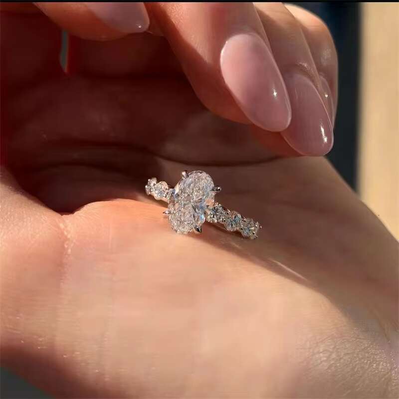 Custom 925 Sterling Silver Shining Wedding Style Ring Band Luxury Oval 3CT Moissanite Eternity Engagement Ring Women Bride