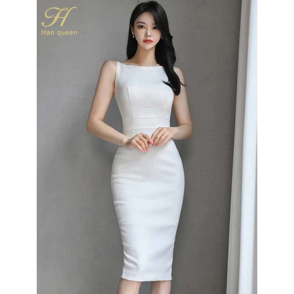 H Han Queen New Woman Clothing Slim White Sheath Pencil Summer Dress Office Party Elegant Dresses For Women Fashion Vestido