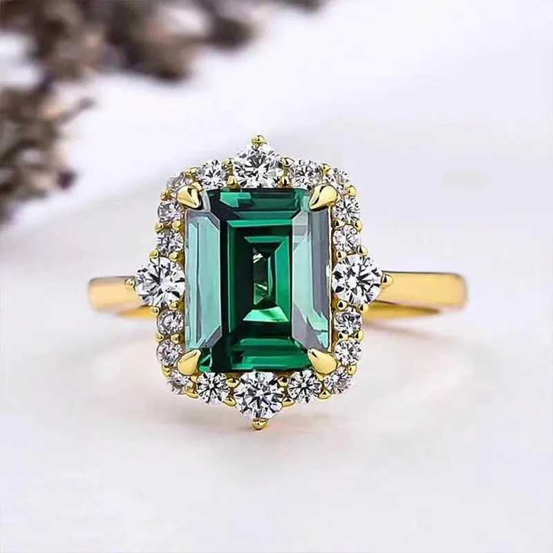 Luxury 925 Sterling Silver Square Green Cubic Zirconia Rings Elegant Wedding Bands Accory for Women Anniversary Party JewelryXJ250514