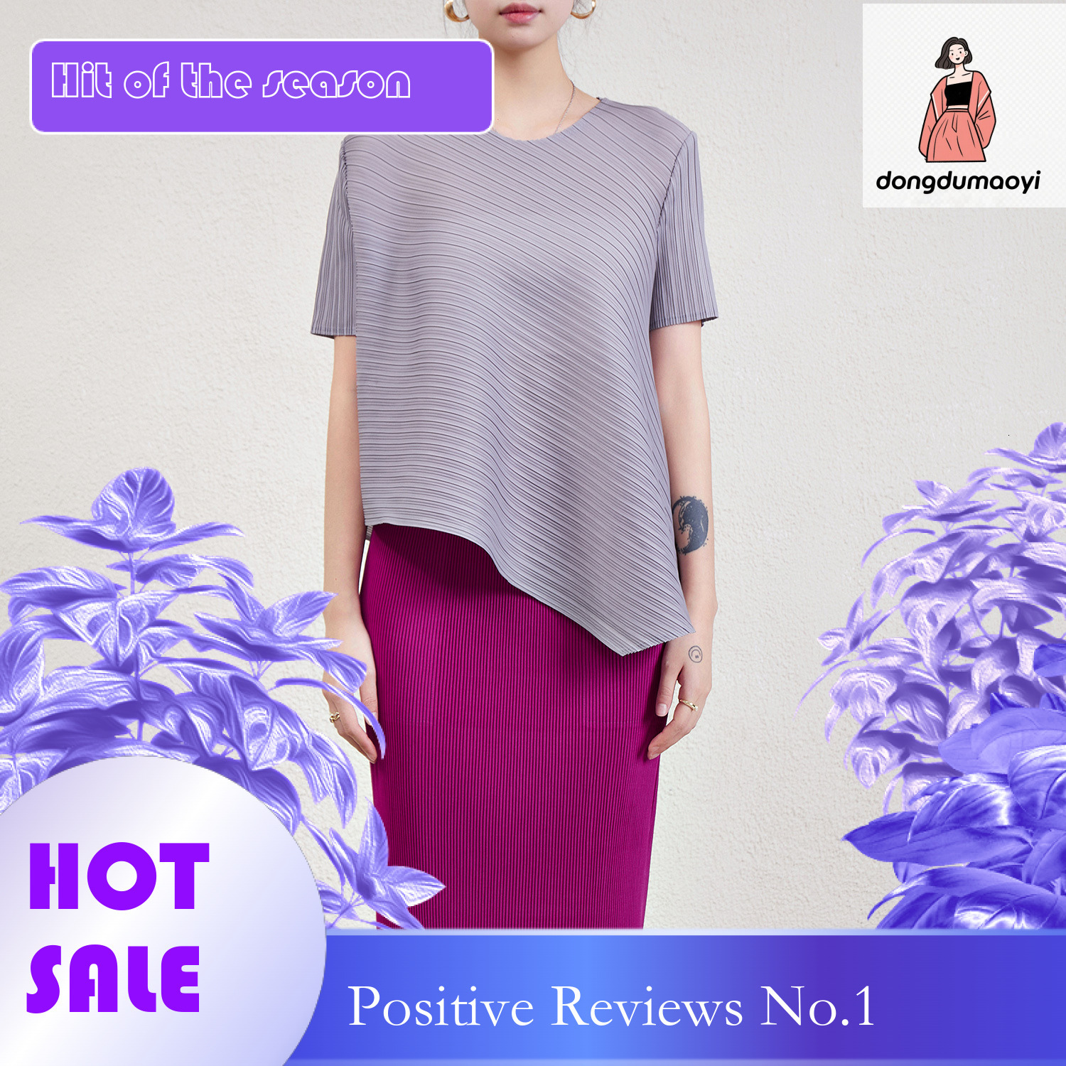 dongdumaoyi Folded women's summer thin solid color versatile casual breathable irregular hem pullover short sleeved T-shirt