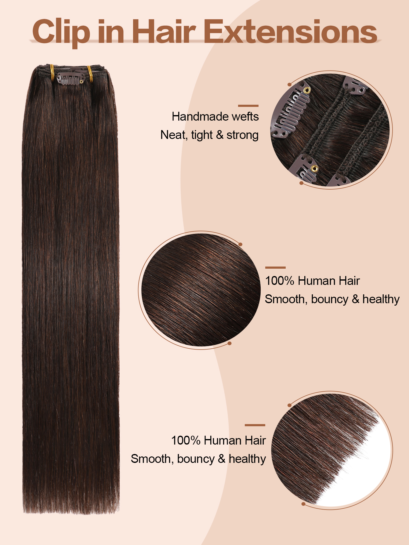 ViBESHiFT 14-20 Inch Hair Extensions Hair bundle Hair piece 100% Remy Human Hair Handmade Clip In Hair Extensions 7pcs 16 Clips Natural Styling for Wo