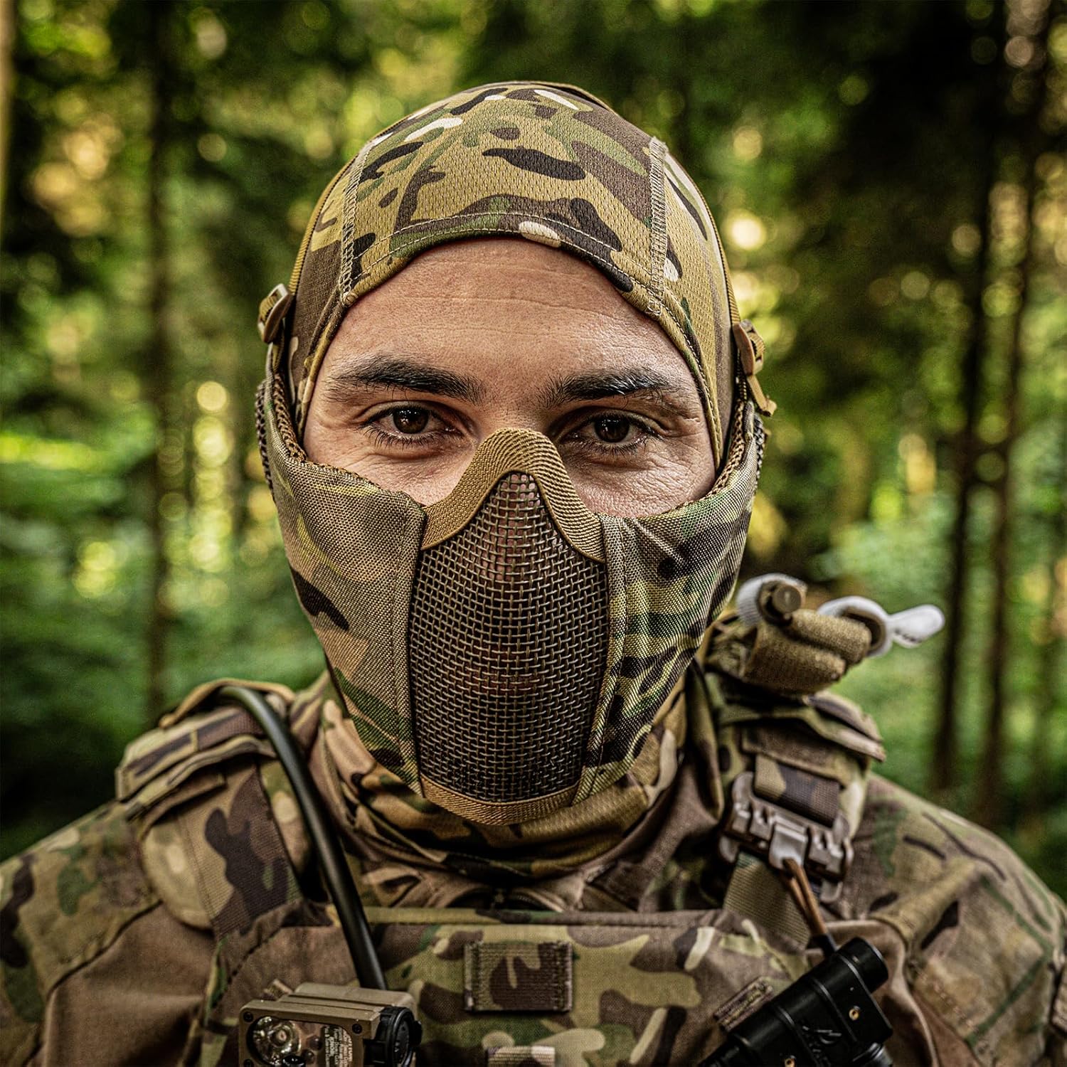 VOTAOGOO Airsoft Mesh Mask, Tactical Foldable Half Mesh Mask with Ear Protection, Adjustable Military Mesh Lower Face Protective Mask
