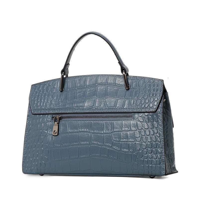 Aidrani Fashion Genuine Leather Women's Handbag With Crocodile Pattern Blue Cowhide Briefcase