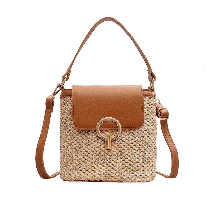 Beach Vacation Woven Womens Bag Fashion Trend Korean Version Versatile Handheld Crossbody Bucket 250514
