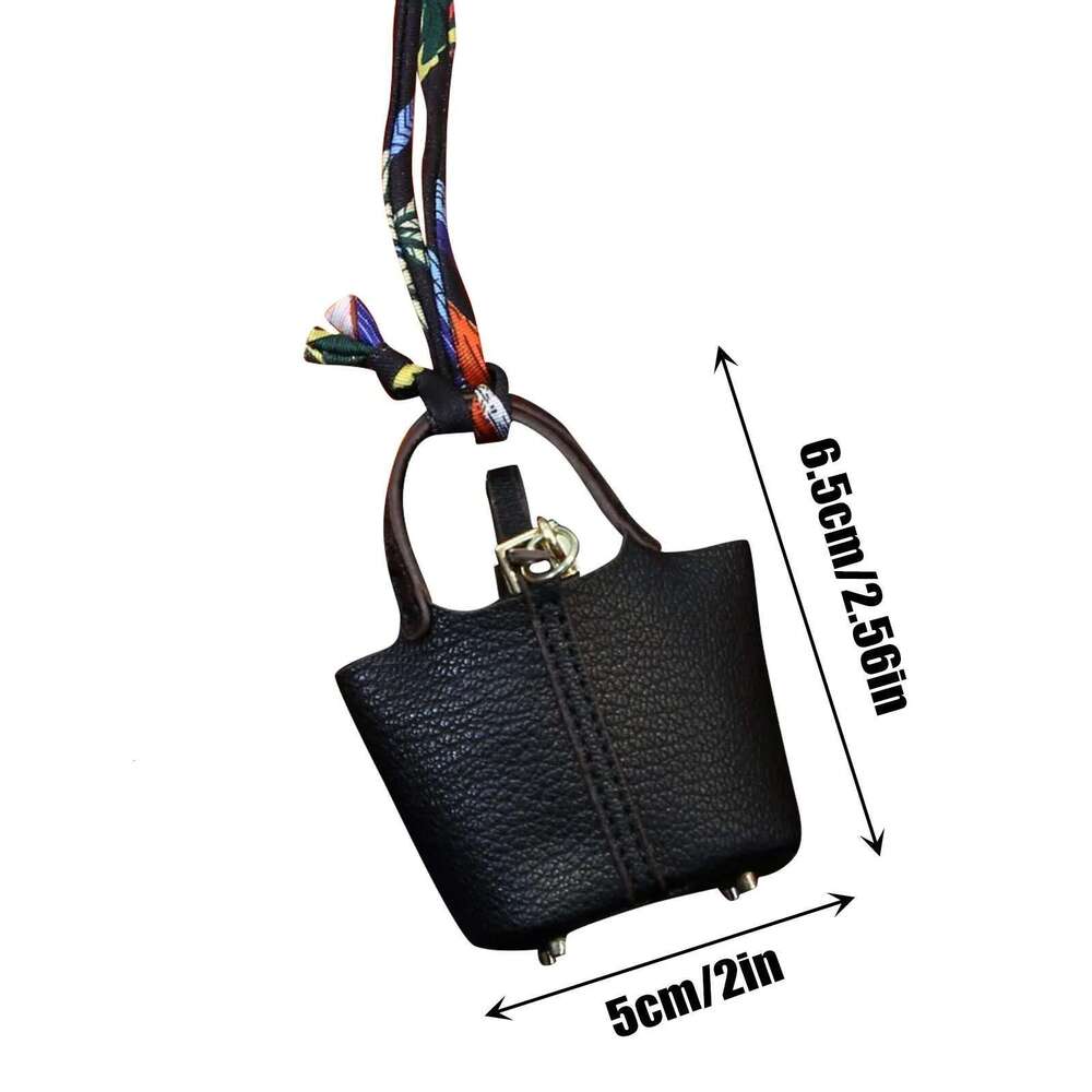 Mini Cute Basket High-grade Leather Car Keychain Pendant Creative Bluetooth Earphone Bag Small items Handbag