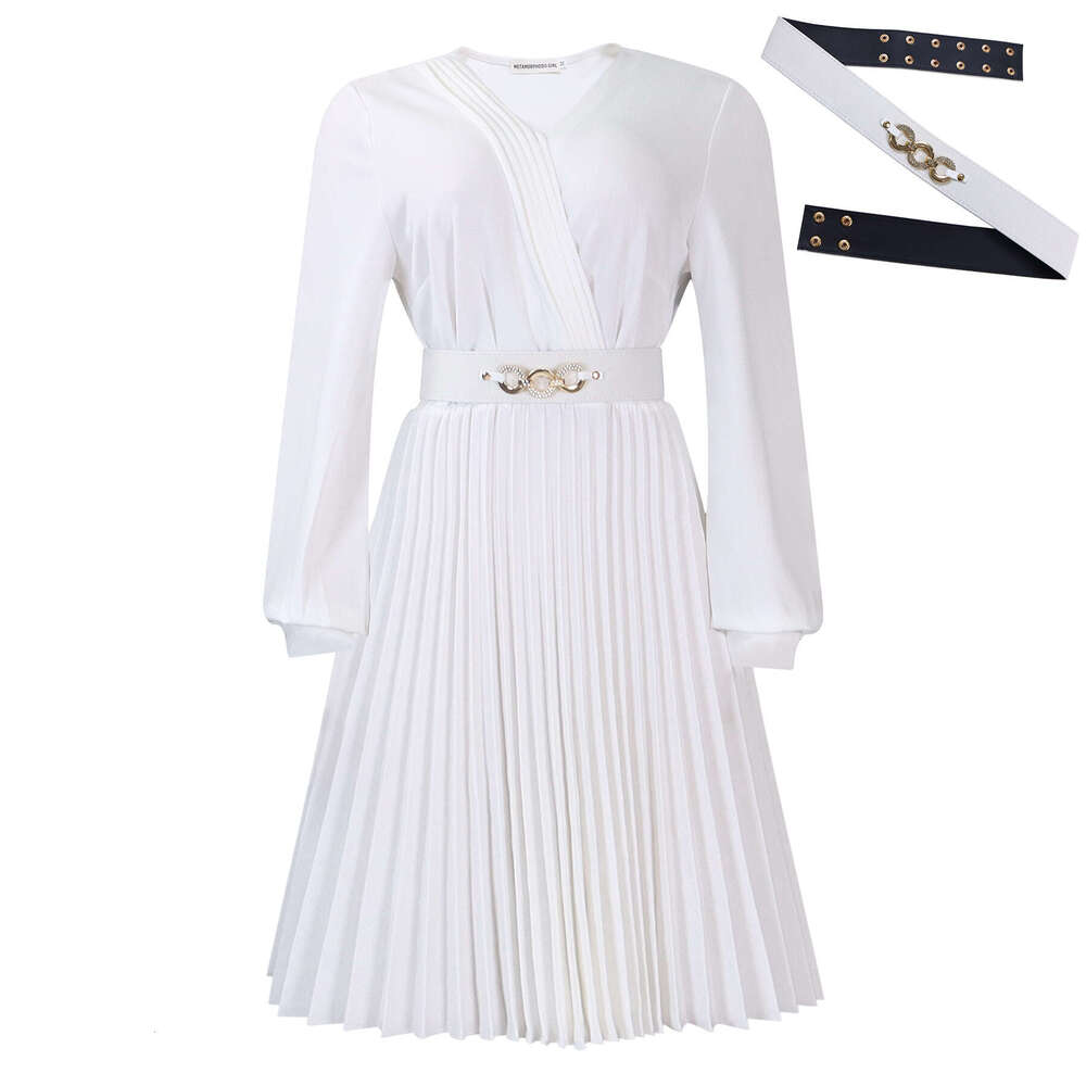 Women's Wear Women's Wear Spring New OL Temperament V-Neck Fashionable Pleated High Waisted Dress