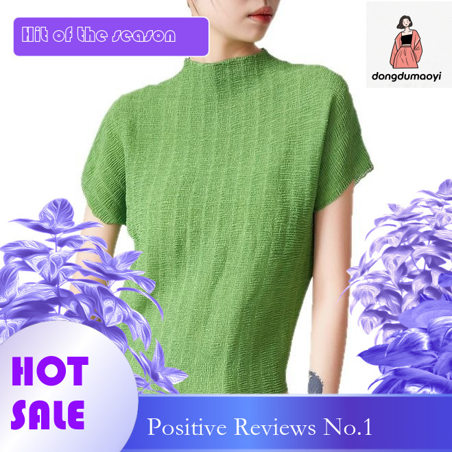 dongdumaoyi Japanese wrinkle prone, easy to maintain, lightweight, breathable, elastic short sleeved top, solid color, simple, versatile pullover shir