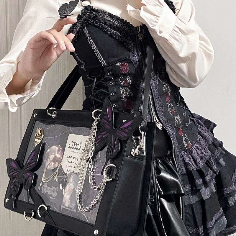 Y2K Labyrinth Butterfly Spider Web Letter Chain Handbags DIY Transparent Ita Lolita Gothic Tote Vintage Fashion Shoulder Bag