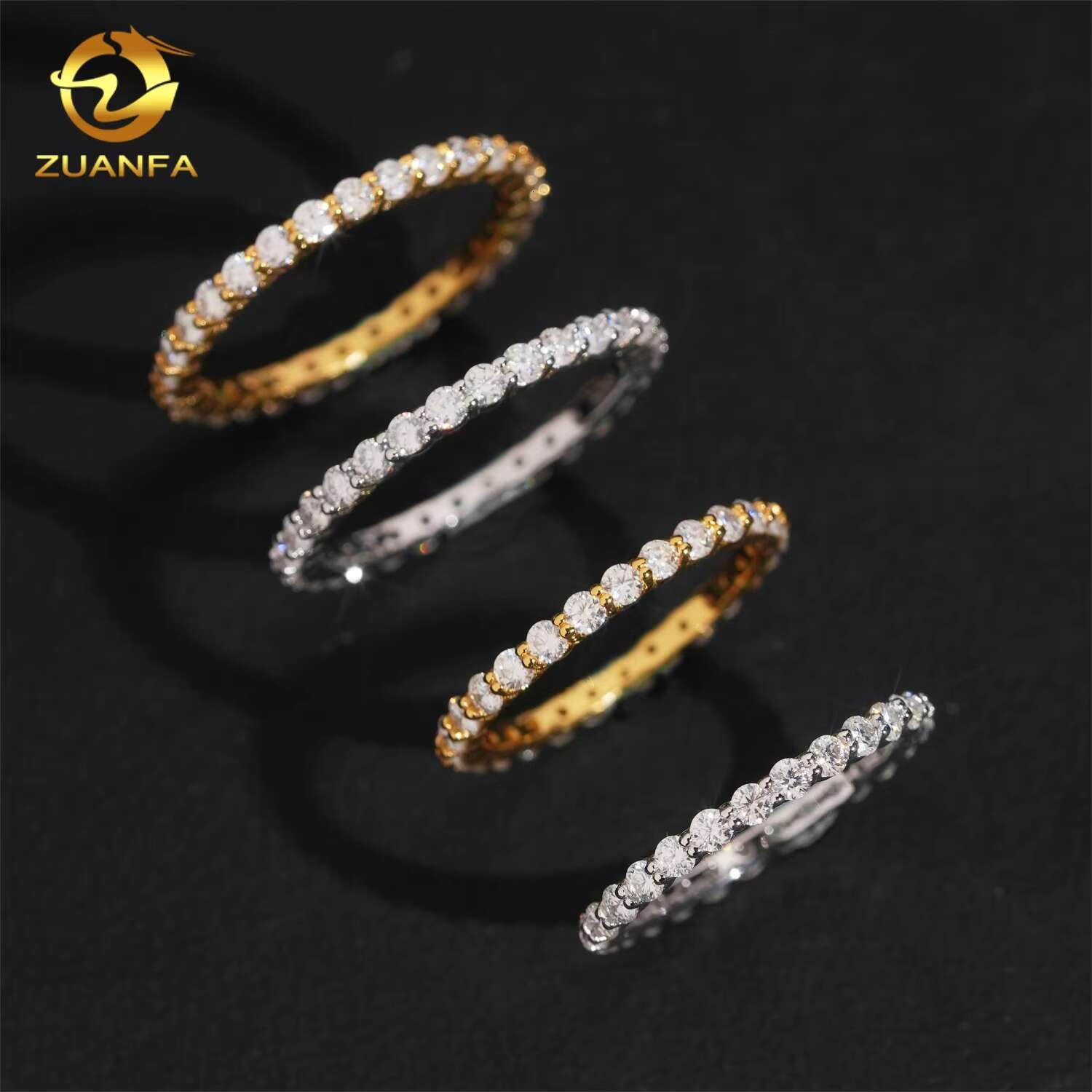 Fashion Jewelry 2mm 1 Row Moissanite Diamond Rings Eternity 925 Silver Hoop Women Men Moissanite Ring Pass Diamond Tester