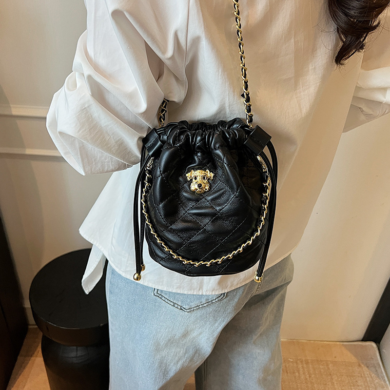 Women 2025 New Small Fragrant Style Mini Drawstring High Beauty Wealth Bucket Chain Single Shoulder Crossbody Bag