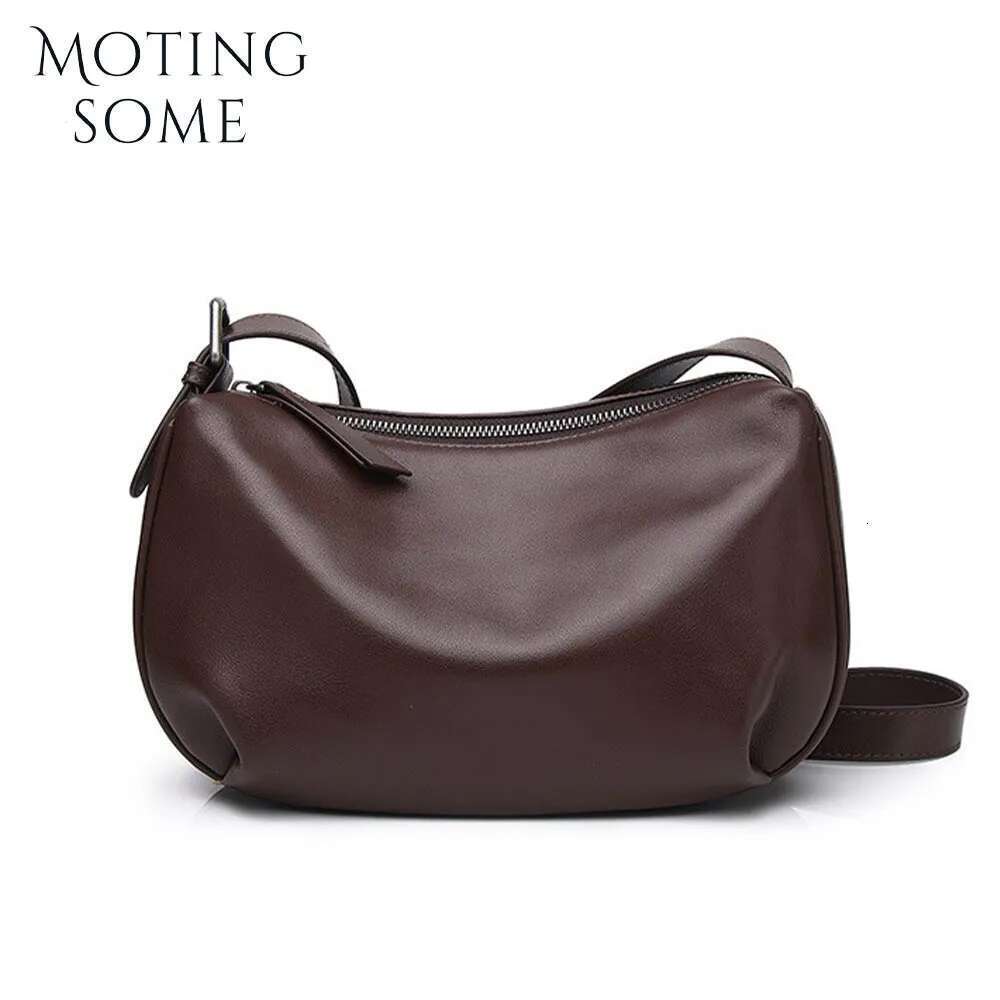 Motingsome Frist Layer Cowhide Handbag Women Saddle Purse Shoulder Fashion Satchel Lady Daily Bags Black Tote 2024 250515 250515 250515